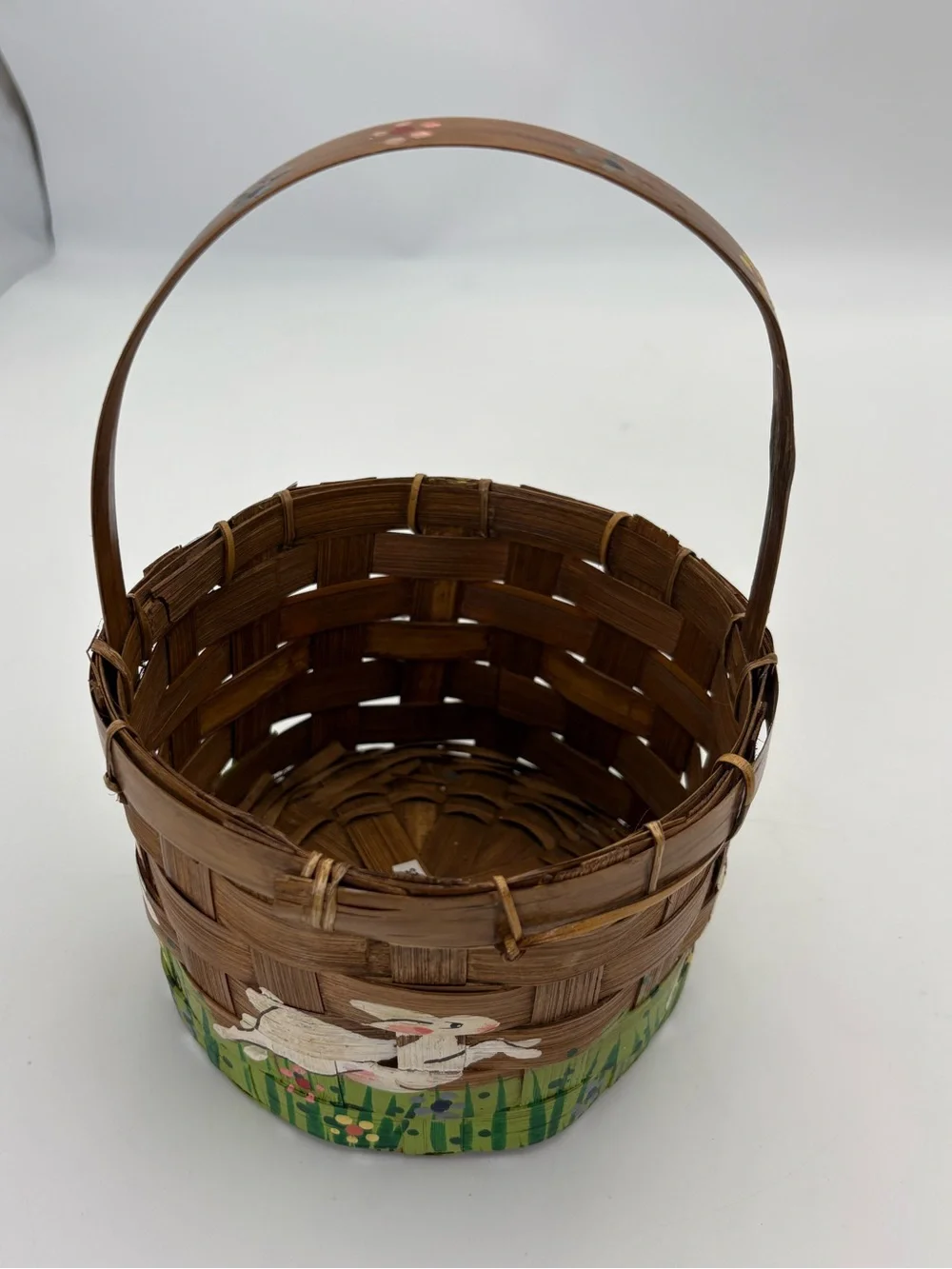 Vintage Handwoven and Hand Painted Easter Bunny Basket